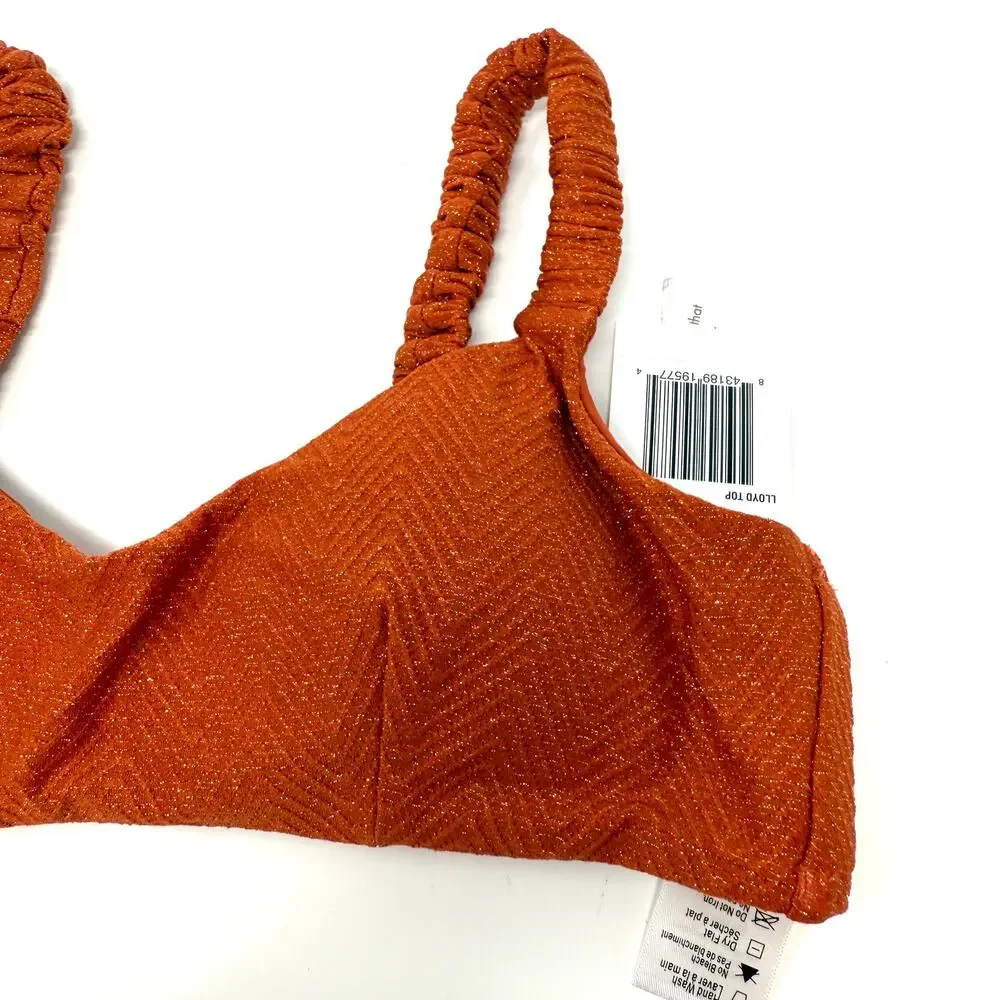 L*SPACE Lloyd Ruched Strap Bikini Top In Shimmer Orange Size Small New